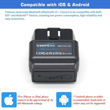 Veepeak OBDCheck BLE+ Bluetooth OBD2 Scanner Car OBD-II Diagnostic Scan Tool Check Engine Light Code Reader for iOS & Android