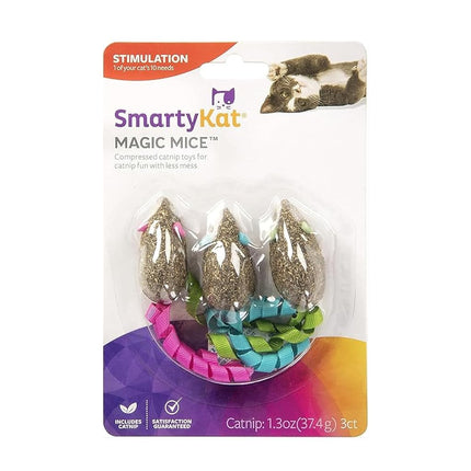 SmartyKat, Souris Magiques, Jouets pour Chat, Jouets à l'Herbe à Chat Comprimée, Pure, Puissante, Sans Salissure, avec Rubans, Lot de 3