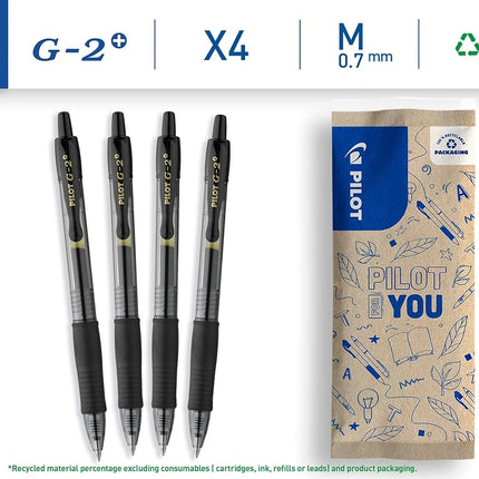 PILOT - Pack of 4 G2 0,7 - Gel Ink Roller Ball Pen - Medium - Black