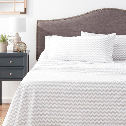 Sweet Home Collection – Parure de lit de luxe avec drap plat, drap-housse, 2 taies d'oreiller, microfibre, motif chevrons gris, taille grand lit