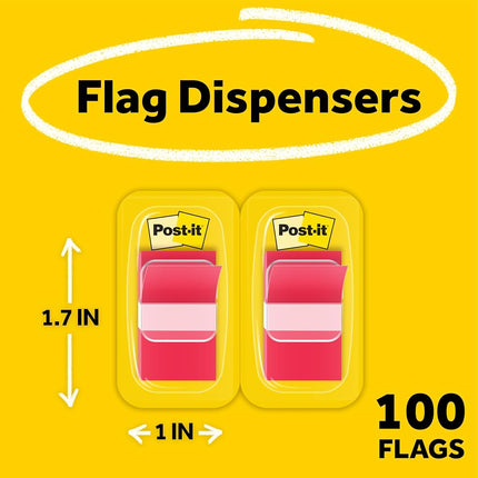 Marque-pages Post-it standards avec dévidoir, 2,5 cm de large, rouge, 100 drapeaux, 680-RD2
