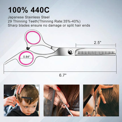 8 Pcs Hair Cutting Scissors Set - Hairdressing Scissors Kit, Thinning Scissor, Bangs Trimmer, Hair Comb, Leather Case - Professional Barber Salon Home Shear Kit for Men, Women, Pet