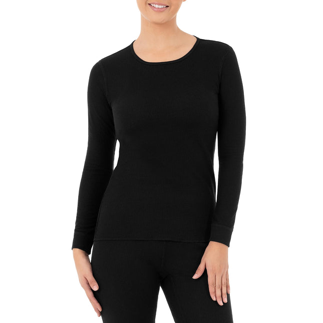 Camiseta de pijama térmica de micro gofre prémium Fruit of the Loom para mujer, negro/negro, grande