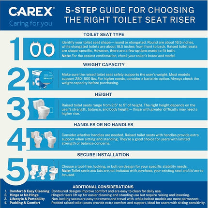 Carex Elongated Hinged Toilet Seat Riser, Adds 3.5 Inches of Height to Toilet, 300 Pound Weight Capacity, Hinged for Easy Cleaning
