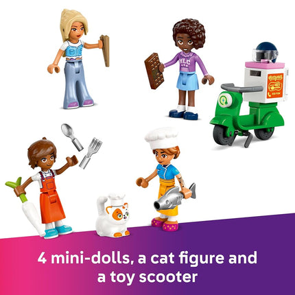 LEGO Friends Restaurant and Cooking School Set, Food Role-Play Toy with 4 Character Mini Dolls, a Cat Figure and Accessories, Birthday Gift for 8 Plus Year Old Girls 42655