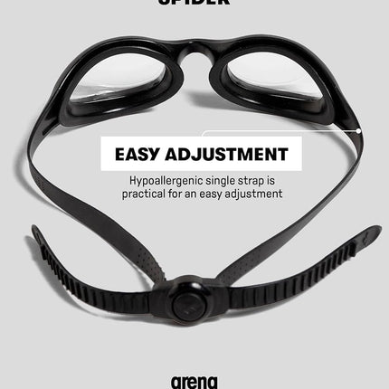 arena Spider Unisex Adult Swimming Goggles, Standard Pool Goggles with Anti-Fog Lenses and UV Protection, Self-Adjusting Nose Bridge, Hypoallergenic Silicone Seals