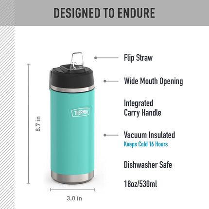 THERMOS ICON Series by Stainless Steel Kids Water Bottle with Pivot Straw, 18 Ounce, Seafoam