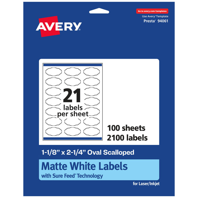 Avery Matte White Oval Scalloped Labels with Sure 