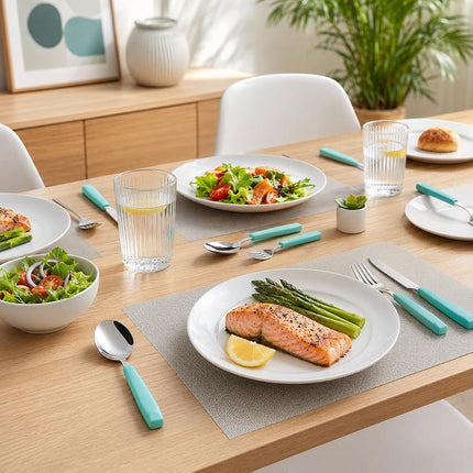 EXZACT 16pcs Cutlery Set Stainless Steel Wide Handles Serves 4 Turquoise
