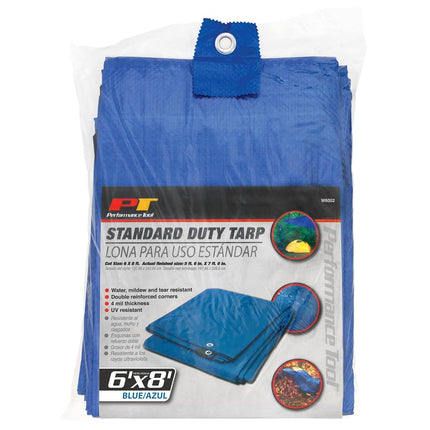 Performance Tool W6002 (6 x 8 ft) Tarp Cover Blue Waterproof Great for Tarpaulin Canopy Tent, Boat, RV Or Pool Cover Performance Tool (Standard Poly Tarp)