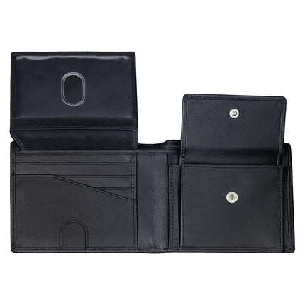 RFID Bifold Leather Wallet For Men with Flip Up ID in Vintage Buffalo Brown, With Coin Pocket - Nappa Black, Classic