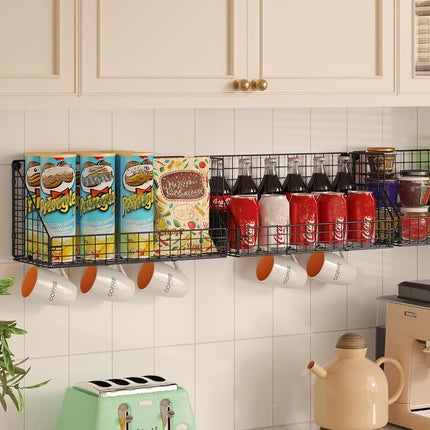 X-cosrack 3-Tier Stackable Detachable Snack Organizer (Large Size), Countertop Display/Wall Mounted Shelf with 5 Hooks Wire Basket Snack Shelf for Office Cabinets, Kitchen, Pantry, 11.8x7.8x22 Inch