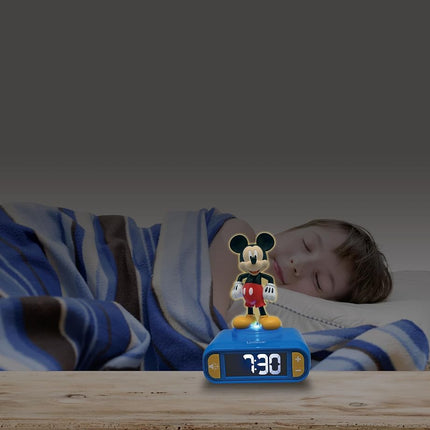 LEXIBOOK, Disney Mickey, Mickey Nightlight Alarm Clock, Sounds and Melodies, LCD Backlit Screen, Luminous, Snooze, Blue, RL800MCH