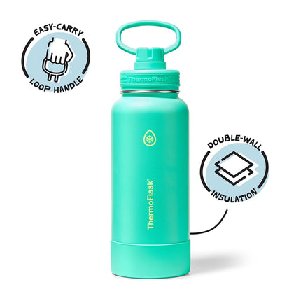 ThermoFlask 32 oz Double Wall Vacuum Insulated Stainless Steel Water Bottle with Spout Lid, Screamin' Green