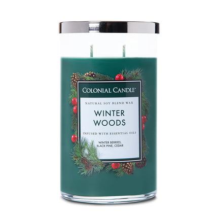 Vela aromática Colonial Candle de 2 mechas en vaso con tapa - Winter Woods (538g) - Fragancia especiada de invierno para tu hogar - Vela aromática grande con hasta 60 horas de duración - Mezcla de cera de soja