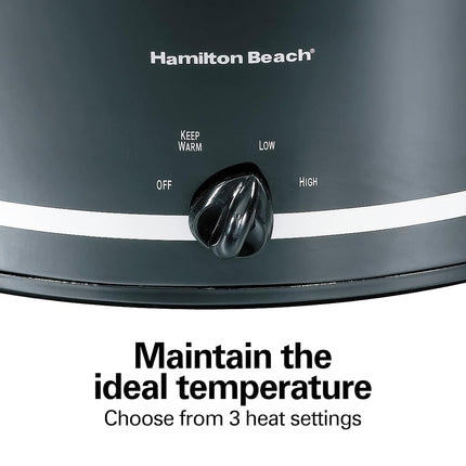 Hamilton Beach Slow Cooker with Lid Rest, 8 Quart (7.6 L), Black, Extra-Large Capacity, 3 Heat Settings, Dishwasher Safe Stoneware Crock, Model 33182
