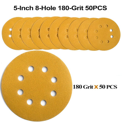 Aiyard 5-Inch 8-Hole Hook and Loop Sanding Discs 180-Grit, 50-Pack