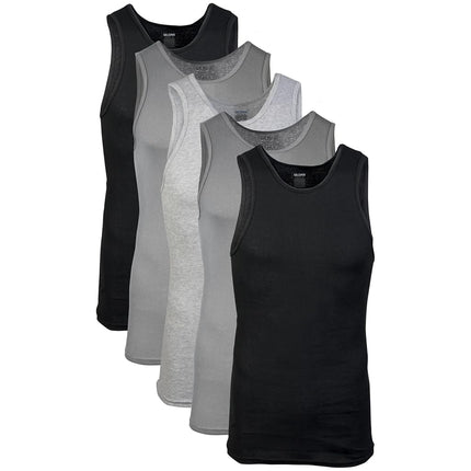 GILDAN Men's A-shirt Tanks, Multipack, Style G1104 Undershirt, Black/Sport Grey/Charcoal (5-pack), L UK