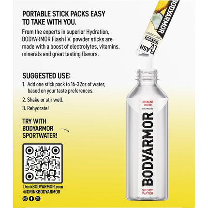BODYARMOR Flash IV Electrolyte Packets, Strawberry Kiwi - Zero Sugar Drink Mix, Single Serve Packs, Coconut Water Powder (6 Count)