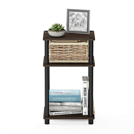 Furinno JUST Side Table, 3-Tier End Table, Open Shelves Night Stand, Bedside Table, Toolless Assembly, for Living Room, Bedroom, Columbia Walnut
