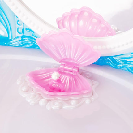 Disney Princess Ariel Vanity for Girls with Lights & Sounds, Plays Under The Sea - Magical Light Up Effect Looks Just Like Water! Pretend Play Girls Vanity Set with Mirror and Stool