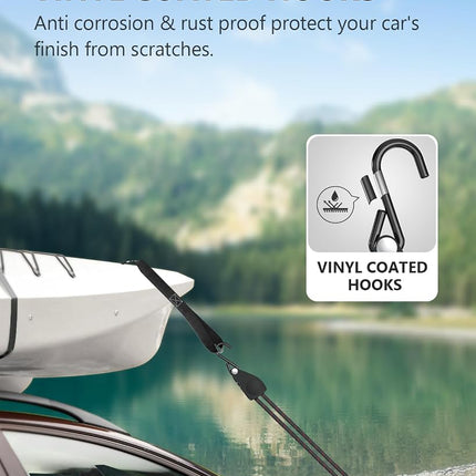Kayak Straps Tie Downs 8 Pack Set, Roof Rack Straps Adjustable Ratchet Tie Down Straps with Lock S Hooks, 1/4 Inch 12 Feet Ratchet Straps for Small Cargo, Kayak-Soft Loops, Packing, Camping Gear