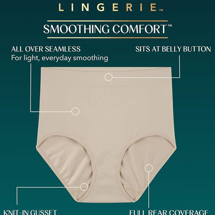 Vanity Fair Women's Smoothing Comfort Seamless Brief Panty 13264, Midnight Black, 14
