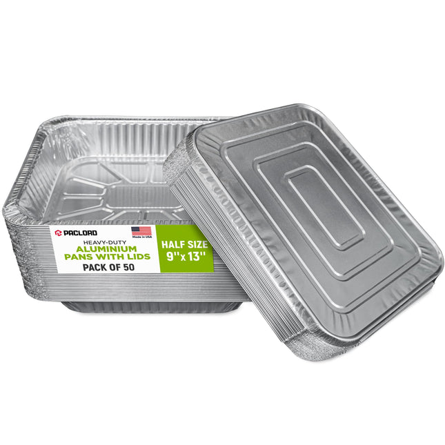 Paclord Aluminum Pans with Lids - 9" x 13" Half Si