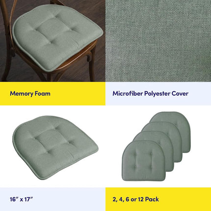 Sweet Home Collection Chair Cushion Memory Foam Pads Tufted Slip Non Skid Rubber Back U-Shaped 17" x 16" Seat Cover, 12 Pack, Scuba Green