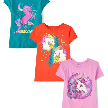 The Children's Place,Girls,Unicorn Short Sleeve Graphic T-Shirts,Multipacks,Unicorn Circle/Dream/Unicorns 3-Pack,Small
