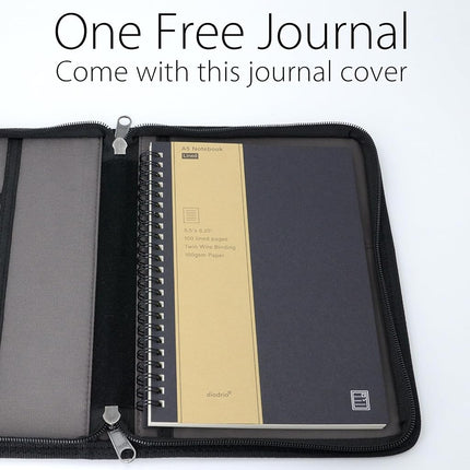 diodrio A5 Zipper Journal Notebook Cover with YKK for Moleskine Cahier LEUCHTTURM Journals Planners Sketchbook, Water Resistant, Refillable, Inner Pockets, Black DDNC-M3-ZIP Medium