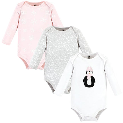 Hudson Baby Unisex Baby Cotton Long-Sleeve Bodysuits, Pink Penguin 3-Pack, 12-18 Months, Pink Penguin 3-pack, 12-18 Months