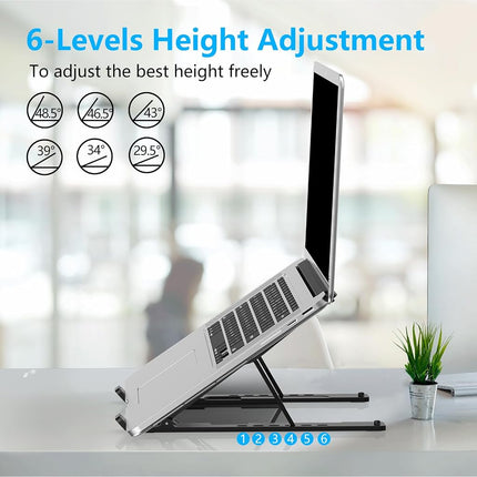 Nayka Adjustable Laptop Stand, Portable Laptop Riser for Desk, ABS+Silicone Foldable Ventilated Cooling Notebook Holder Stand for 10-15.6” Laptops,Tablets