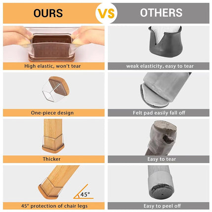 Jeaoouu 16-Pcs Extra Large Square Silicone Chair Leg Floor Protectors
