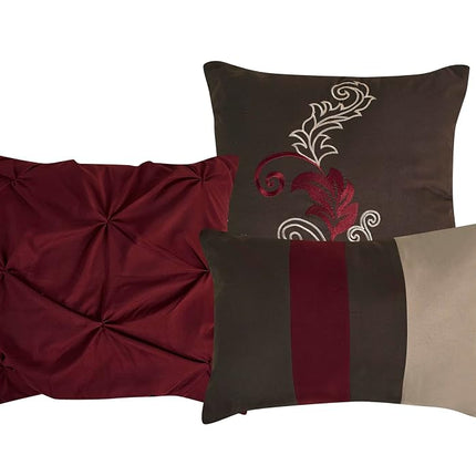Chezmoi Collection Napa 7-Piece Luxury Leaves Scroll Embroidery Bedding Comforter Set (Queen, Burgundy/Taupe/Brown)