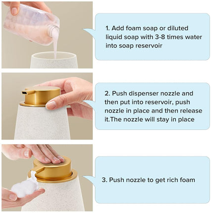 Fullycare Soap Dispenser, Ceramic Foaming Soap Dispenser - 12 oz Bathroom Hand Pump Dispenser Soap Dispenser Bottles Pump for Kitchen Bathroom(Gold Nozzle)