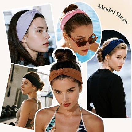 HSEM Headbands for Women, Wide Elastic Head Bands, Non-Slip Thick Hair Bands, Sports Stretchy Sweat Bands, Large Knotted Soft Headband for Washing Face, Makeup, Workout, Spa, Running, Fashion, 6-Pack