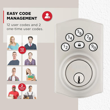 Kwikset Powerbolt 240 5-Button Keypad Satin Nickel Traditional Electronic Deadbolt Door Lock, Featuring Convenient keyless Entry, Customizable User Codes and auto Locking