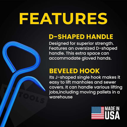 T&T Tools 36-Inch Manhole Cover Hook Tool - 5/8 Inch, Single Hook - 1 Pack