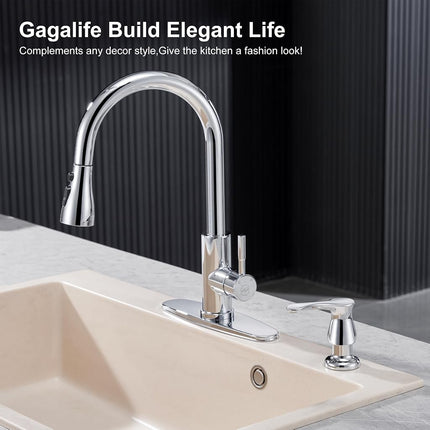GAGALIFE Kitchen Sink Soap Dispenser Chrome, Under Sink Soap Dispenser with 40" Silicone Extension Tube, Say Goodbye to Frequent Refills