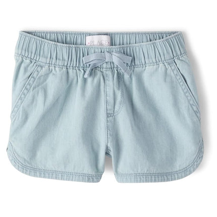 The Children's Place Girls' Denim Pull on Shorts, Denim, 12