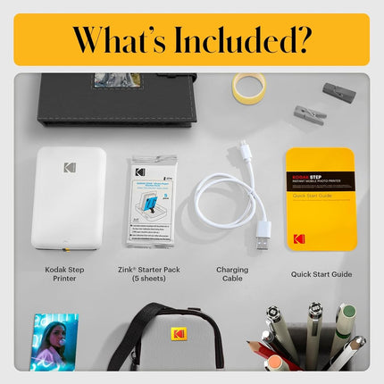 KODAK Step Instant Smartphone Photo Printer, Portable Mini Color Wireless Mobile Printer, Zink 2x3” (5.1x7.5 cm) Sticky-Back Photos, Bluetooth Compatible with iOS & Android Devices, Editing App, White