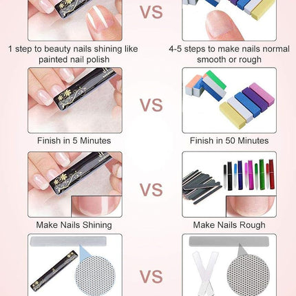 beUakso Premium Upgrade Nano Glass Nail File and Chamois Nail Buffer Kit for Acrylic Nails / All in One Step / Shine Kit