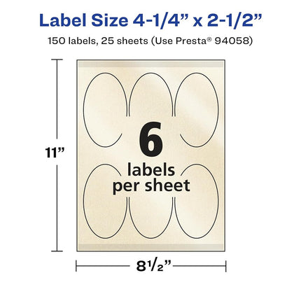 Etiquetas Ovaladas Perla Marfil de Avery con Tecnología Sure Feed, 4.25" x 2.5", 150 Etiquetas Perla Marfil, Imprimibles en Láser/Inyección de Tinta