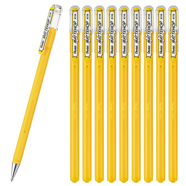 Pentel Matte Hop Yellow Color Ballpoint Pen, 10 Co