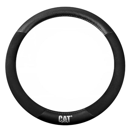 Funda para Volante Cat® - Ante/Piel Sintética Negro/Gris con Logotipo Cromado - Cómoda y Elegante