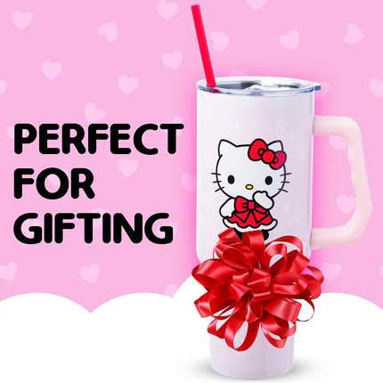 Silver Buffalo Hello Kitty Holiday Outfit Snowflakes Red Bow Dress Color Option 40oz Stainless Steel Tumbler w Handle
