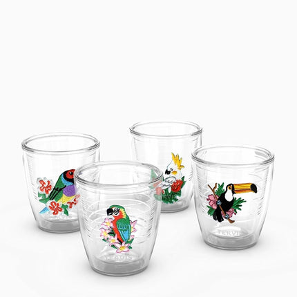Tervis Colección Birds of The Tropics Vaso Térmico de Doble Pared Hecho en EE. UU. Mantiene las Bebidas Frías y Calientes, 12oz - Paquete de 4, Surtido