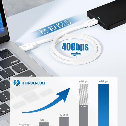 [Intel Certified] Cable Matters 40Gbps Thunderbolt 4 Cable 1m with 8K Video and 240W Charging in White - Backwards Compatible with USB4 Thunderbolt 3 Cable and USB-C