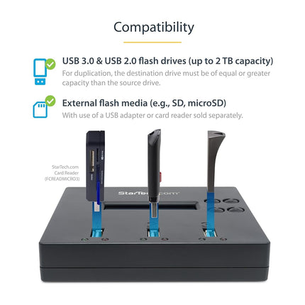 StarTech 1:2 Standalone USB Flash Drive Duplicator Eraser, 1.5GB/min, LCD